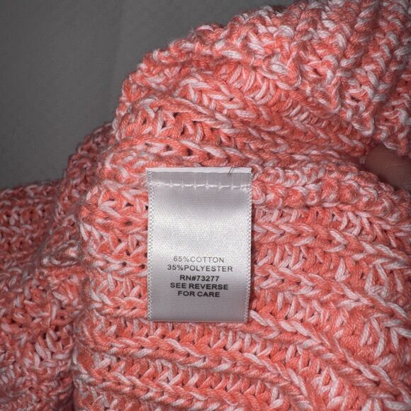 Croft Barrow Chunky Knit Women’s Turtle Neck Sweater XL Salmon Pink White Y2K - Picture 6 of 6